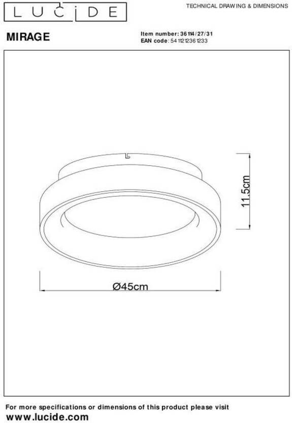 Lucide MIRAGE Plafonnière Ø 45 cm LED Dimb. 1x33W 2700K Wit