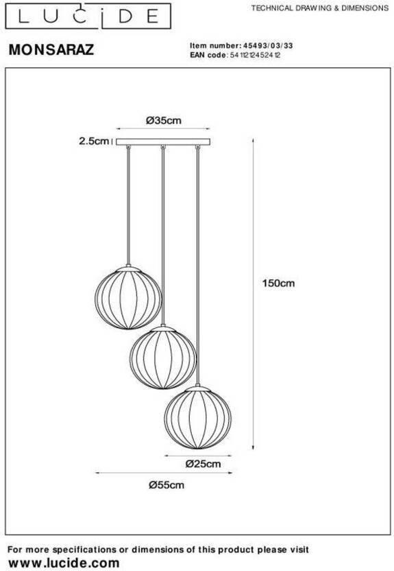 Lucide MONSARAZ Hanglamp Ø35 cm 3xE27 Groen