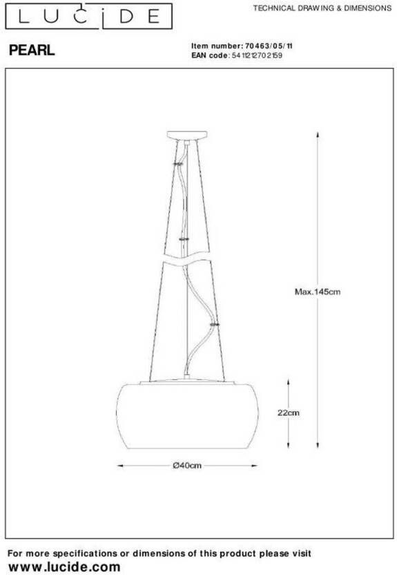 Lucide PEARL Hanglamp Ø 40 cm 5xG9 Chroom