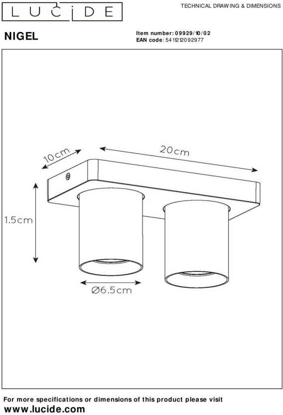 Lucide NIGEL Plafondspot LED Dim to warm GU10 2x5W 2200K 3000K Mat Goud Messing