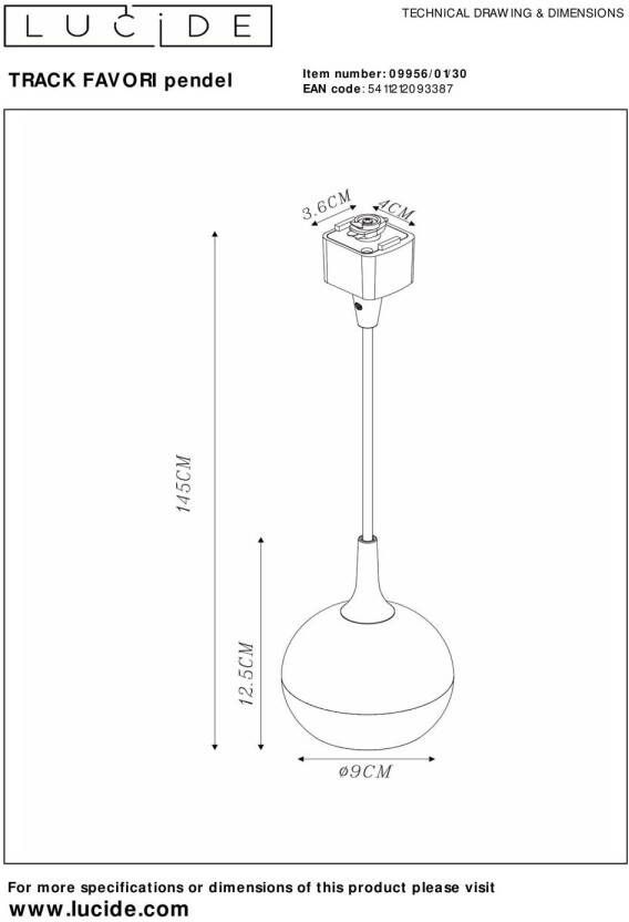 Lucide TRACK FAVORI Hanglamp 1-fase Railsysteem Railverlichting 1xGU10 Zwart (Uitbreiding)