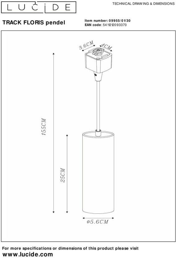 Lucide TRACK FLORIS Hanglamp 1-fase Railsysteem Railverlichting 1xGU10 Zwart (Uitbreiding)