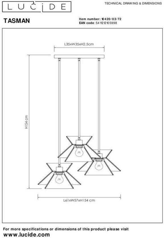 Lucide TASMAN Hanglamp 3xE27 Naturel