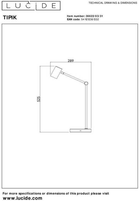 Lucide TIPIK Oplaadbare Tafellamp Accu Batterij LED Dimb. 1x3W 2700K 3 StepDim Wit