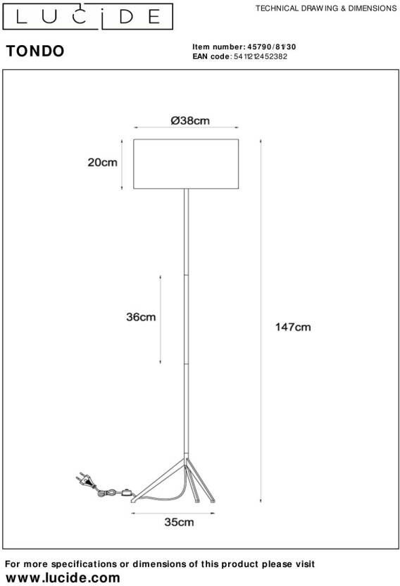 Lucide TONDO Vloerlamp Ø 38 cm 1xE27 Zwart