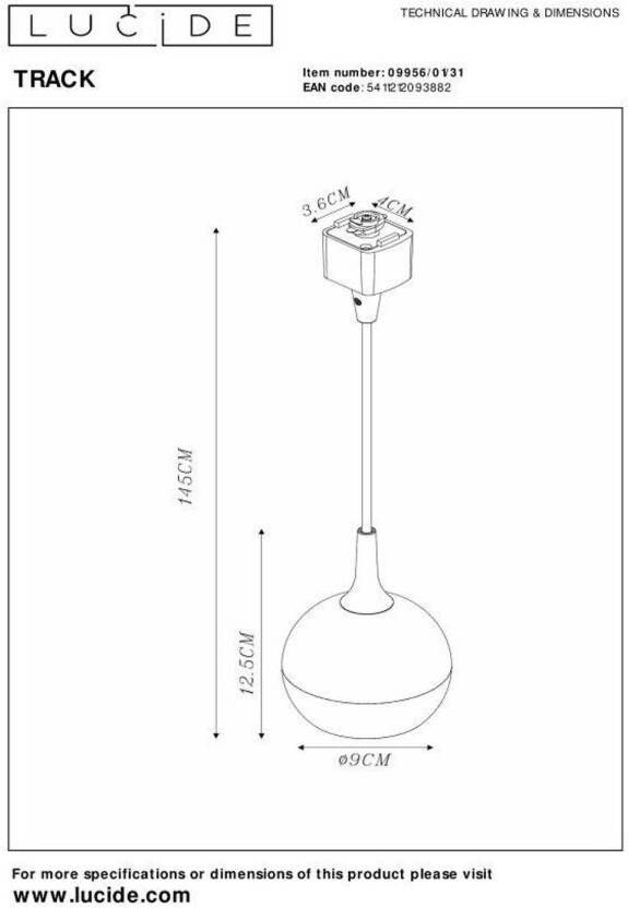 Lucide TRACK FAVORI Hanglamp 1-fase Railsysteem Railverlichting 1xGU10 Wit (Uitbreiding)