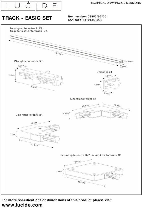 Lucide TRACK Starterset 1-fase Railsysteem Railverlichting 2 meter Zwart