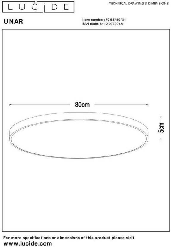 Lucide UNAR Plafonnière Ø 80 cm LED Dimb. 1x80W 2700K 3 StepDim Wit