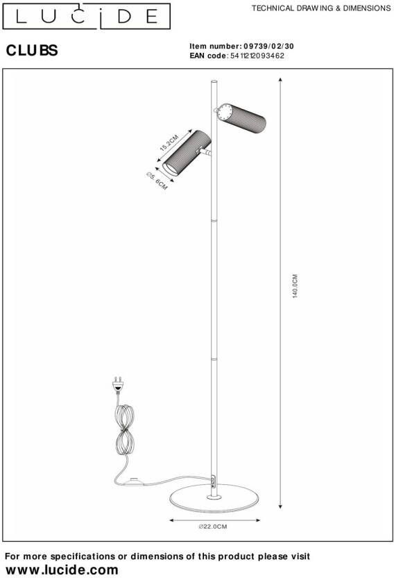 Lucide CLUBS Vloerlamp 2xGU10 Zwart