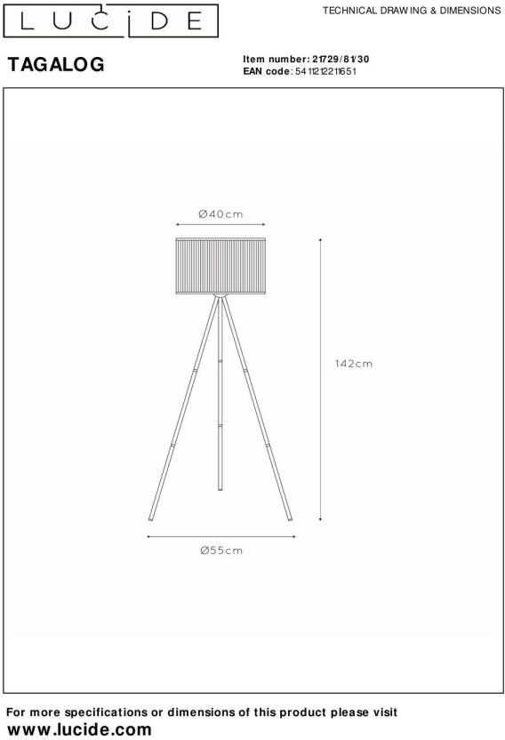 Lucide TAGALOG Vloerlamp Ø 55 cm 1xE27 Zwart