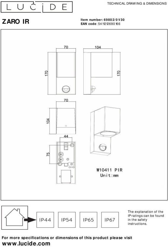Lucide wandverlichting Zaro IR 230 V