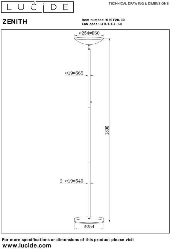 Lucide ZENITH Vloerlamp LED Dimb. 1x20W 3000K Zwart