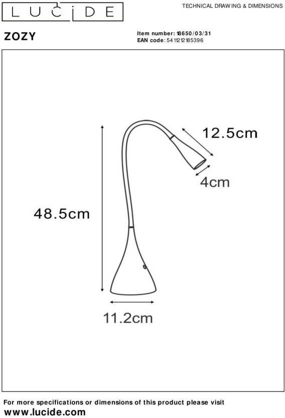 Lucide ZOZY Bureaulamp LED Dimb. 1x4W 3000K Wit