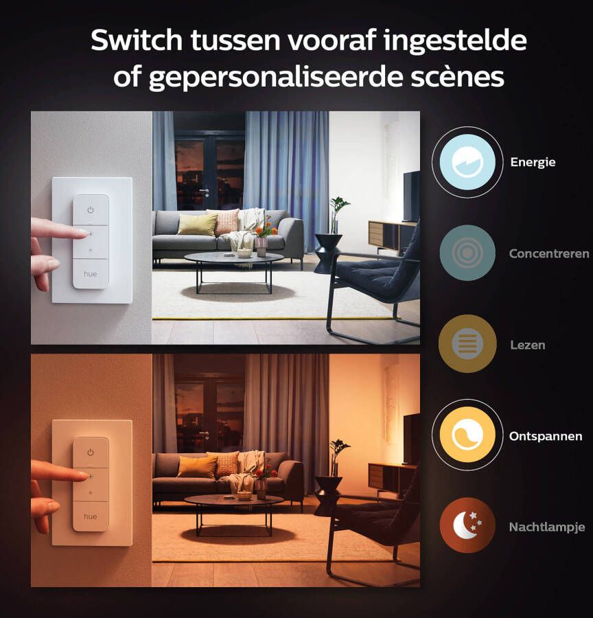 Philips Hue Runner opbouwspot warm- tot koelwit licht 2 spots- zwart 1 dimmer switch GU10