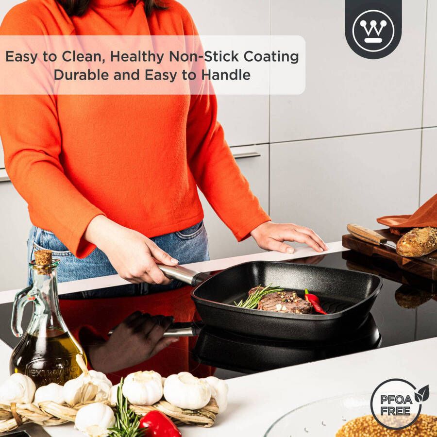 Westinghouse Grillpan Performance Blissful Black 28 x 28 cm standaard anti-aanbaklaag