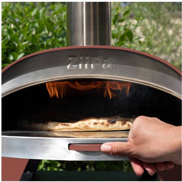 ZiiPa Pizza Oven Piana Houtgestookt met Thermometer Terracotta voor ø 30 cm pizza's Roterende pizzasteen