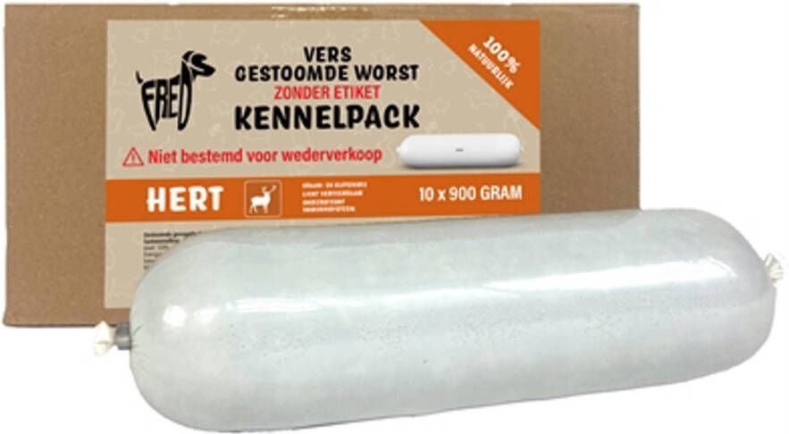 Freds Gestoomd Vers Vlees Worst Kennelpack Hert Graan En Glutenvrij 10X900 gr