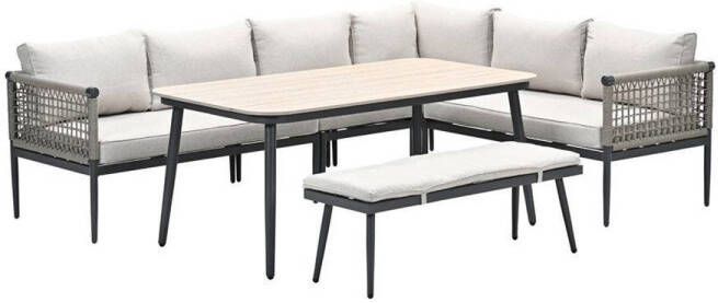 Garden Impressions Teramon lounge-diningset 6-delig carbon black rope taupe -desert sand light teak vironwood