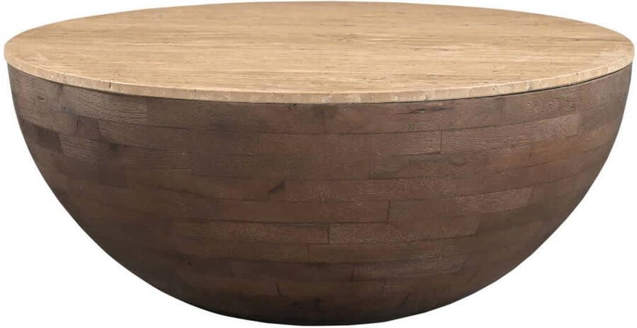 Giga Meubel Salontafel Aiden Rond Travertin Hout Donkerbruin 90x90x38cm