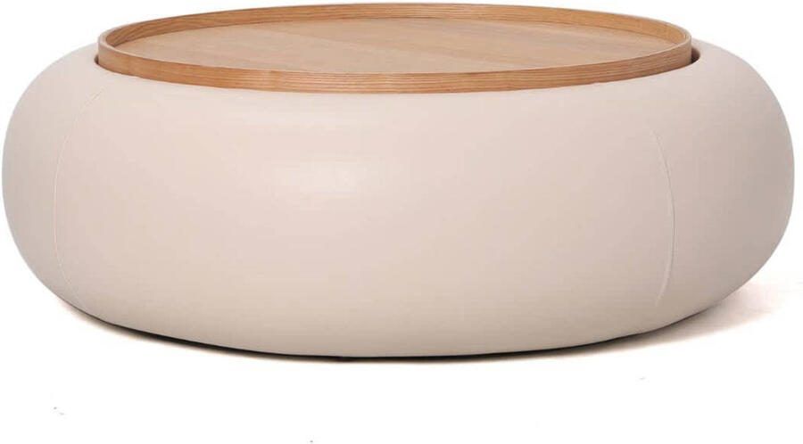 Giga Meubel Salontafel Draby Beige Naturel PU Leer Ø102x34cm