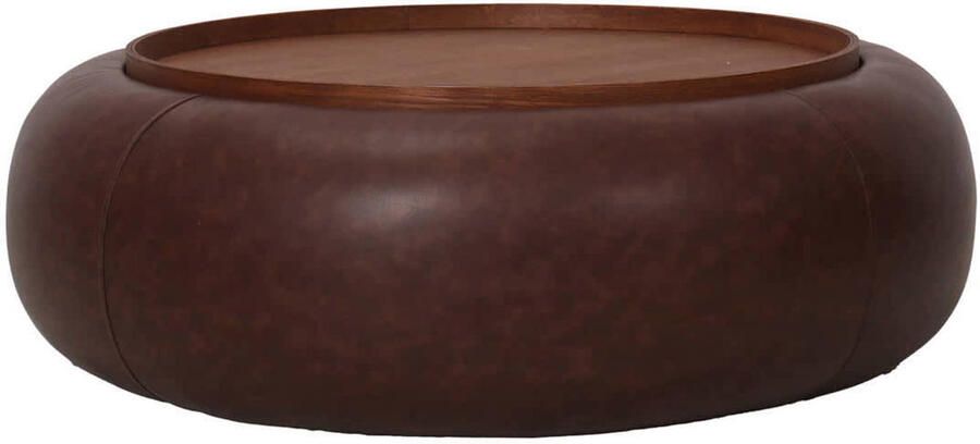 Giga Meubel Salontafel Draby Donkerbruin Walnoot PU Leer Ø102x34cm