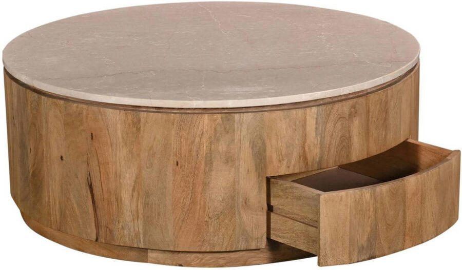 Giga Meubel Salontafel Elan Rond Travertin Naturel 90x90x35cm Incl. Lades
