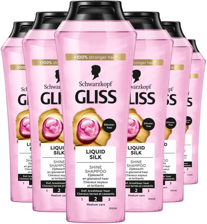 Gliss Schwarzkopf Liquid Silk Shampoo 6x250ml Broos & Dof Haar Voordeelverpakking