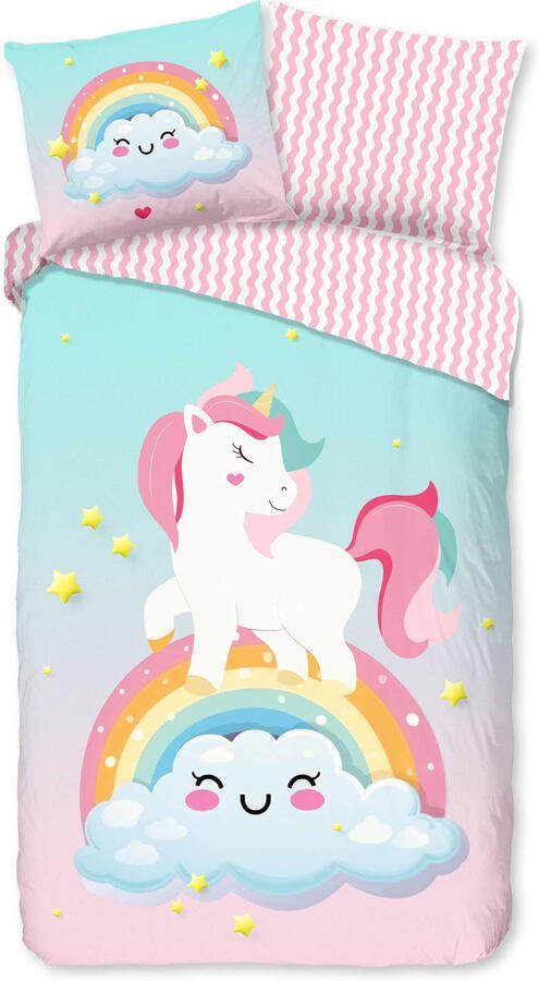 Good Morning Kinderdekbedovertrek Eenhoorn & Regenboog 140x200 220 cm 100% Katoen