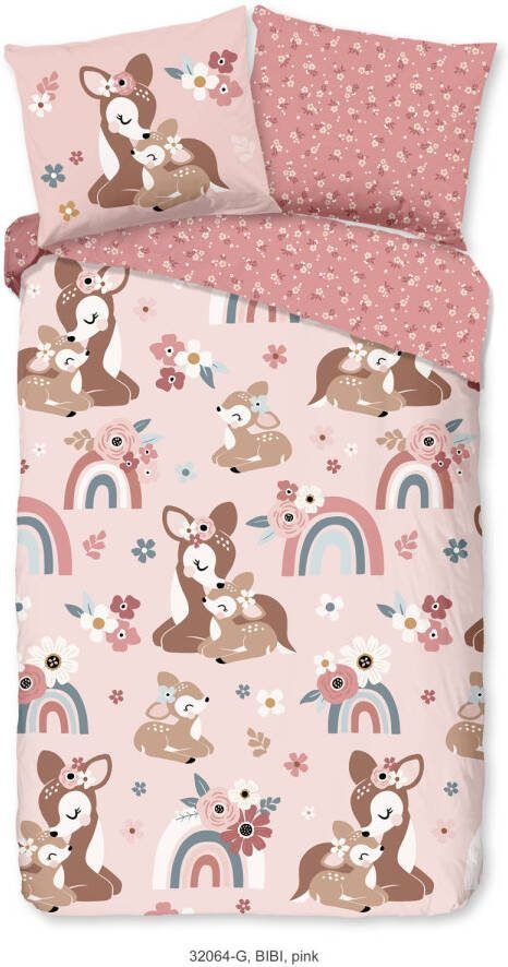 Good Morning Kinderdekbedovertrek bambi hert met regenboog Roze 140x200 220 cm Katoen