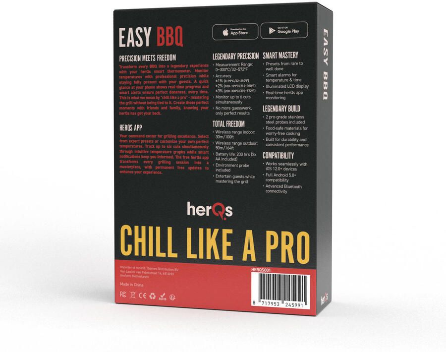 HerQs EasyBBQ pro BBQ thermometer – Keuken thermometer barbecue digitale kerntemperatuur vleesthermometer Bluetooth app draadloos thermometer - Foto 3