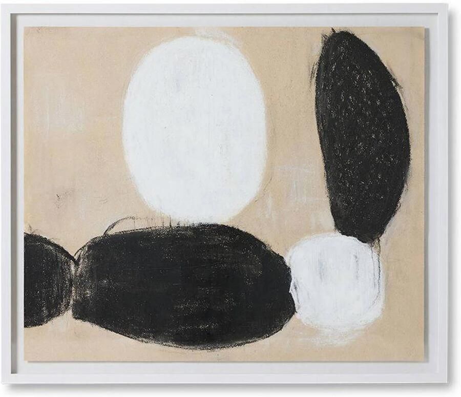 HKLIVING Schilderij Parallel 120 x 102cm Beige Wit Zwart