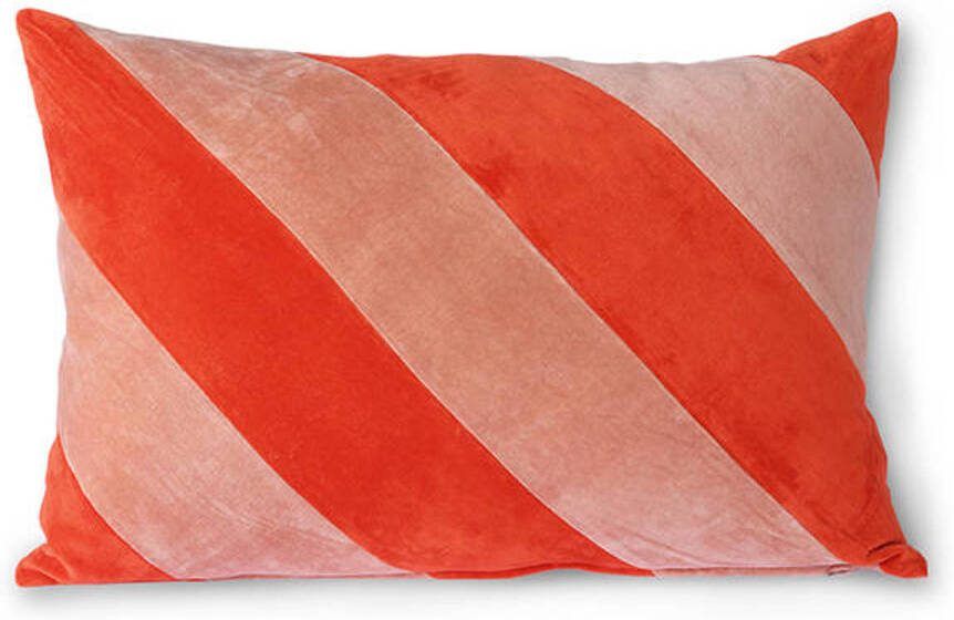 HKliving Striped Velvet Sierkussen 40 x 60 cm Rood Roze