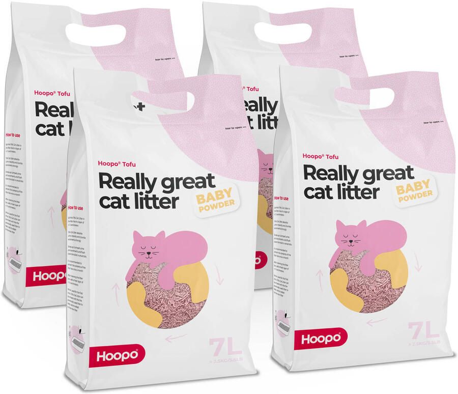Hoopo Kattenbakvulling Tofu Babypowder x 4 pack Cat Litter