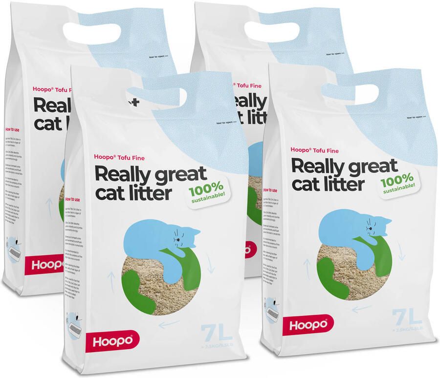 Hoopo Kattenbakvulling Tofu Fine x 4 pack Cat Litter