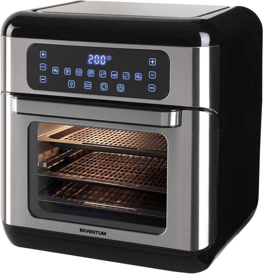 Inventum GF1200HLD Airfryer oven Hetelucht friteuse 12 liter 8 programma's 5 accessoires 80 tot 200 graden 1500 watt Zwart RVS