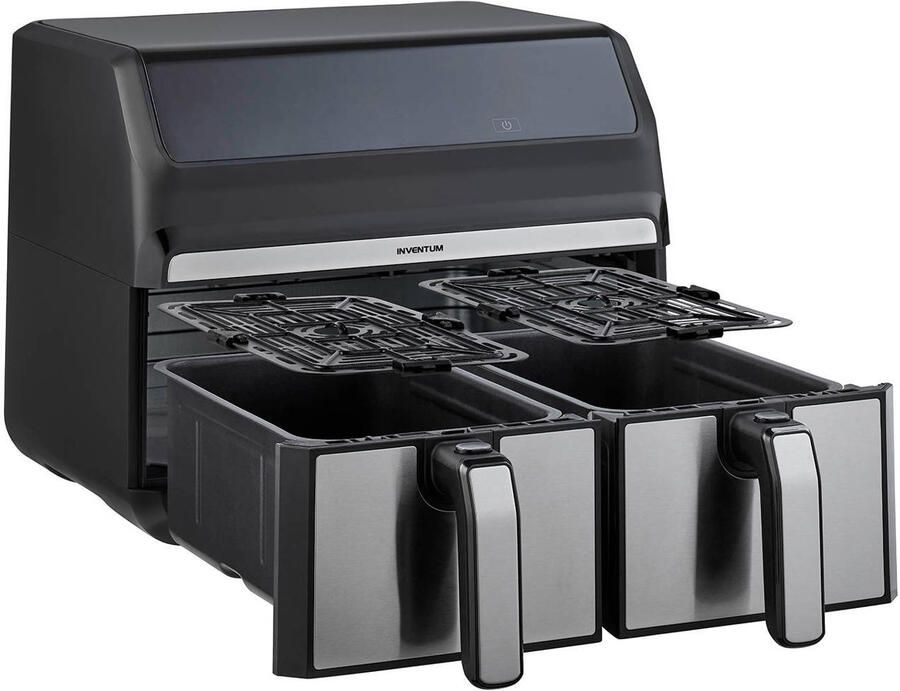 Inventum GF800HLD Dubbele airfryer Hetelucht friteuse 2 x 4 liter 8 programma's Dual cook functie 80 tot 200 graden 1700 watt Zwart RVS - Foto 4
