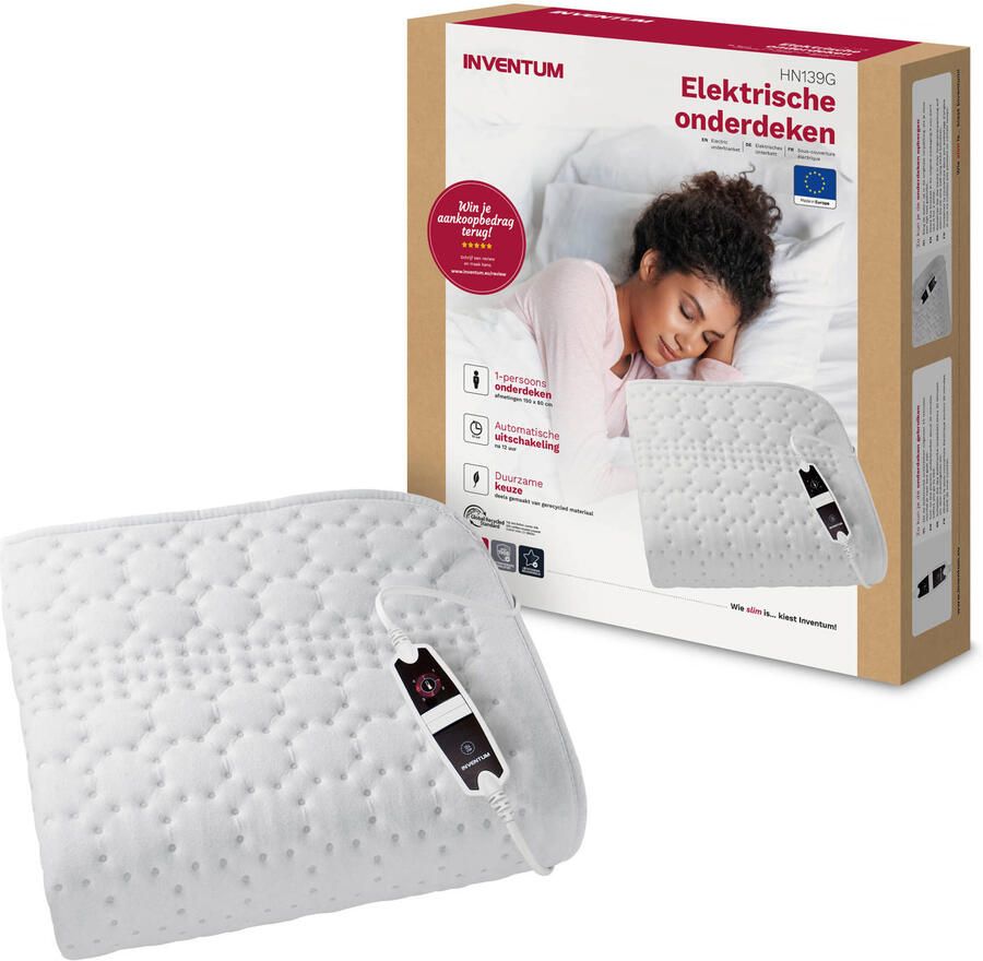 Inventum HN139G Elektrische onderdeken 1 persoons 150 x 80 cm Timer Fleece - Foto 2