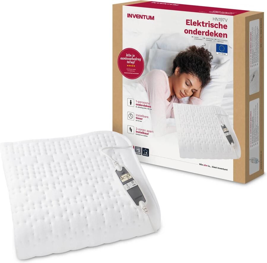 Inventum HN197V Elektrische onderdeken Aparte voetenzone 1 persoons 160x80 cm Anti allergie Antibacterieel Fleece Wit - Foto 2