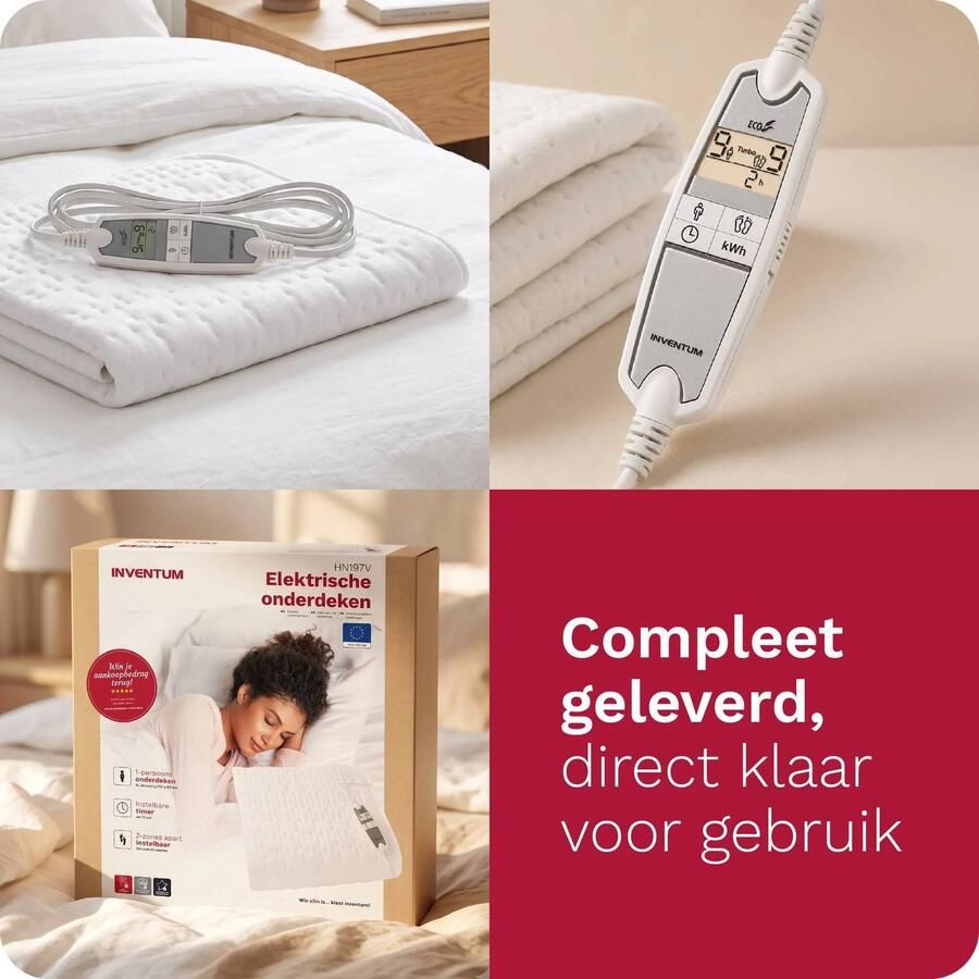 Inventum HN197V Elektrische onderdeken Aparte voetenzone 1 persoons 160x80 cm Anti allergie Antibacterieel Fleece Wit - Foto 4
