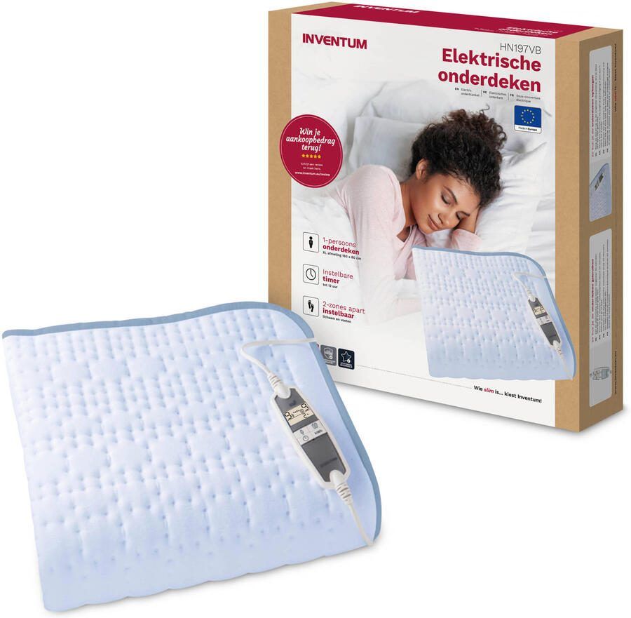 Inventum HN197VB Elektrische onderdeken Aparte voetenzone 1 persoons 160x80 cm Anti allergie Antibacterieel Fleece Lichtblauw - Foto 2