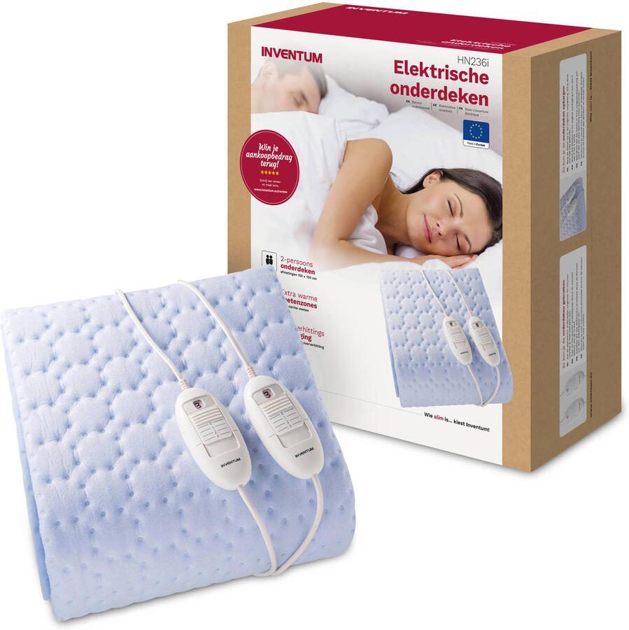 Inventum HN236I Elektrische onderdeken 2 persoons 150x150 cm Fleece Lichtblauw - Foto 2
