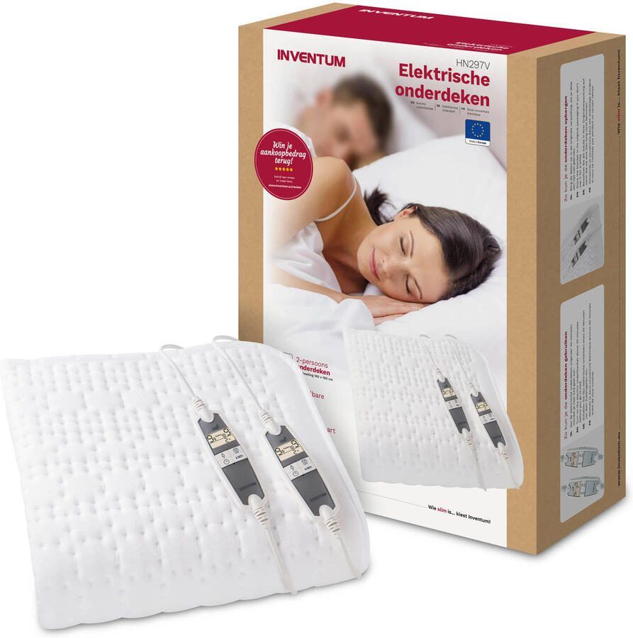 Inventum HN297V Elektrische Onderdeken Aparte voetenzone 2 persoons 160x160 cm Anti allergie Antibacterieel Fleece Wit - Foto 2