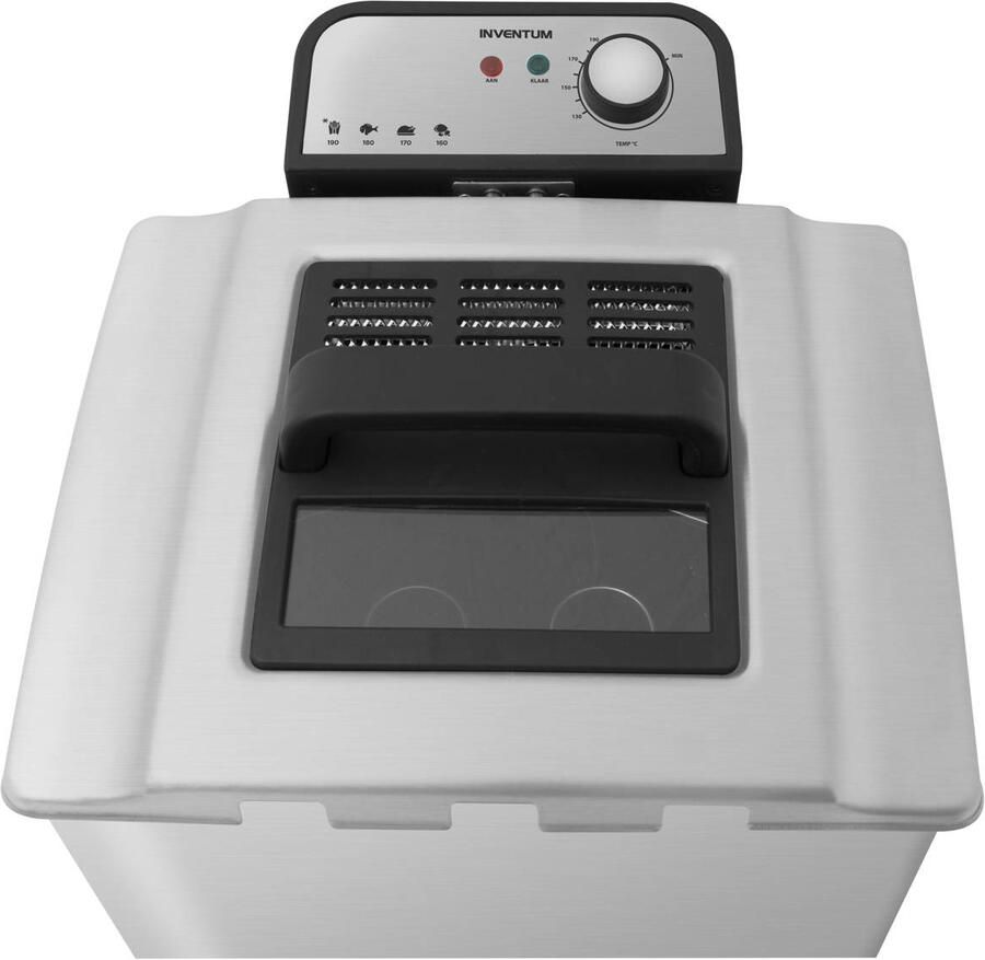 Inventum GF750S Frituurpan 5 liter Tot 190 graden 3000 watt Koude zone 1 grote 2 kleine manden Anti reukfilter Kijkvenster Friteuse RVS Zwart - Foto 2