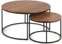 Kave Home Yoana set van 2 bijzettafels in walnootfineer en zwart gelakt metaal Ø 80 cm Ø 50 cm - Thumbnail 2