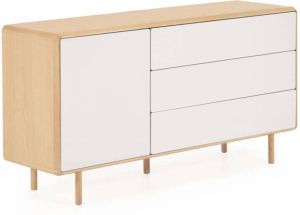 Kave Home Anielle massief essen & essenfineer dressoir met 1 deur en 3 lades 150 x 78 cm