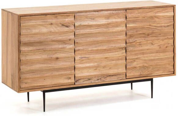 Kave Home Delsie 3-deurs dressoir van massief acaciahout met zwart stalen afwerking 147 x 81 cm