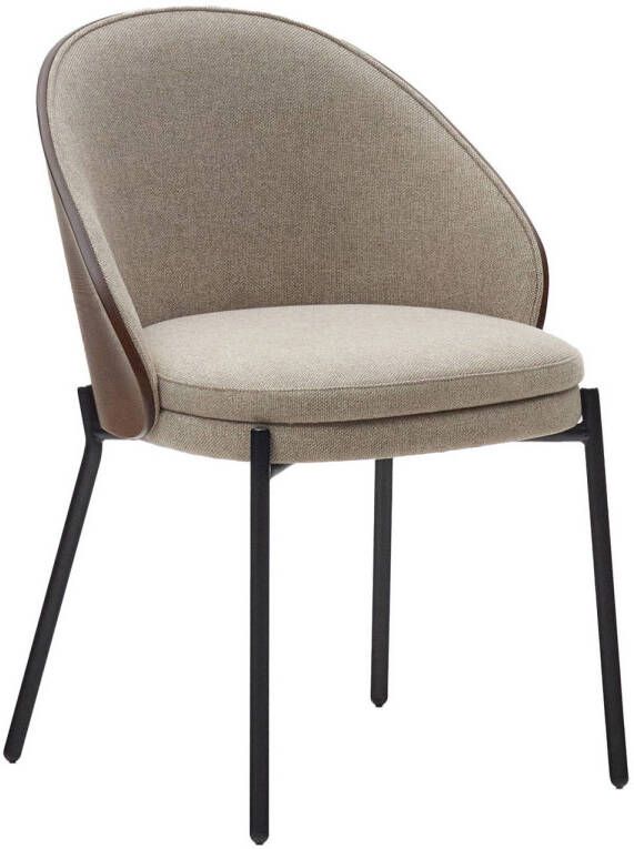 Kave Home Eamy lichtbruine stoel in essenhoutfineer met wengé afwerking en zwart metaal - Foto 4