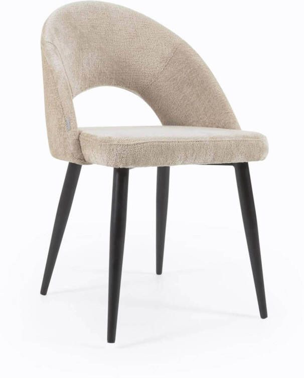 Kave Home Stoel Mael beige chenille met stalen poten met zwarte afwerking - Foto 6