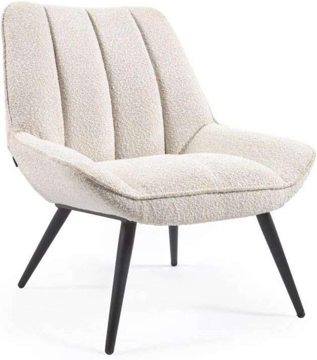 Kave Home Fauteuil Marlina met witten schapenvachtlook met stalen