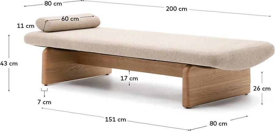 Kave Home Bank Topaz Chenille en essenhout 200cm Naturel